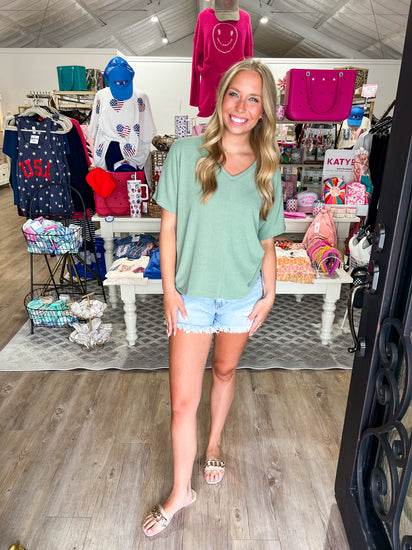 Crepe Hacci Tee - Treetop Green - Southern Belle Boutique