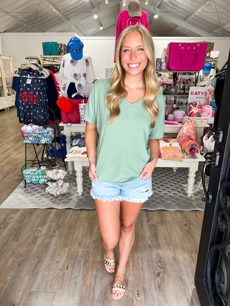 Crepe Hacci Tee - Treetop Green - Southern Belle Boutique