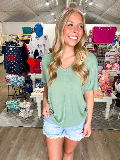 Crepe Hacci Tee - Treetop Green - Southern Belle Boutique