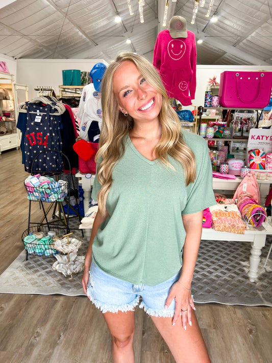 Crepe Hacci Tee - Treetop Green - Southern Belle Boutique