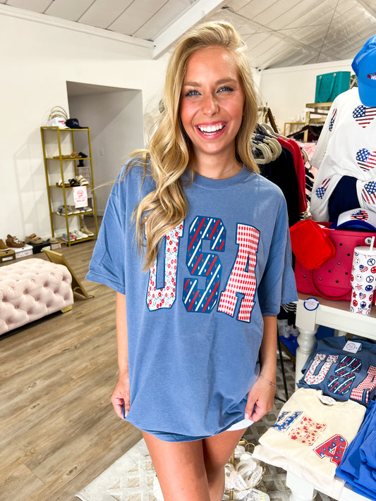 Pattern USA Blue Tee - Southern Belle Boutique