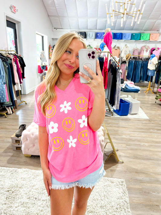 Pink Happy Flower Tee - Southern Belle Boutique
