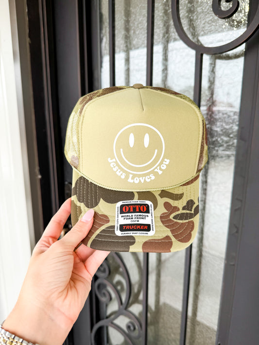 Jesus Loves You Trucker Hat - Camo - Southern Belle Boutique