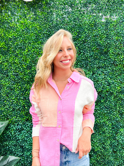 Pink Mix Color Block Shirt - Southern Belle Boutique