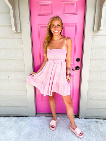 Pink Tiered Mini Dress - Southern Belle Boutique