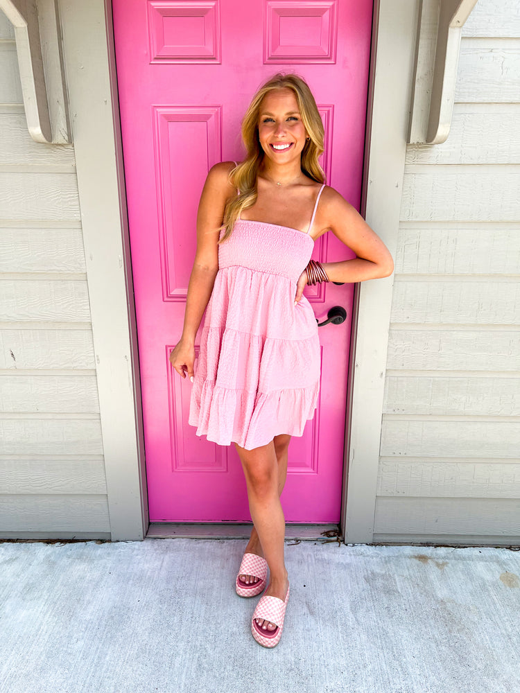 Pink Tiered Mini Dress - Southern Belle Boutique