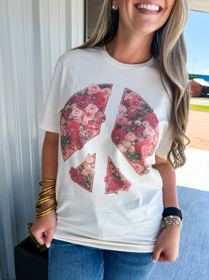 Floral Peace Sign Tee - Southern Belle Boutique