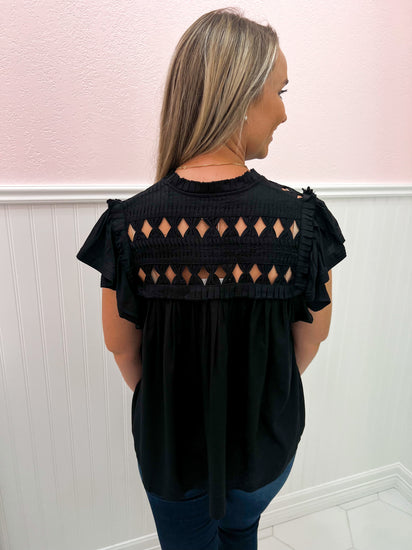 Kezia Knotted Embroidery Top Black - Southern Belle Boutique