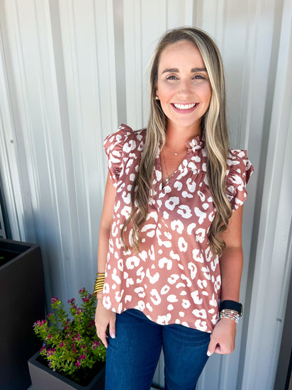 Camel & Cream Print Blouse - Southern Belle Boutique