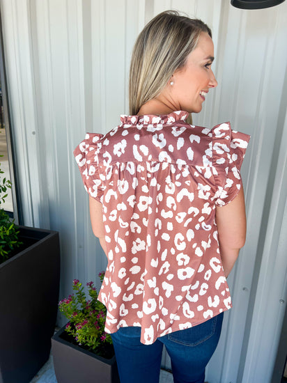 Camel & Cream Print Blouse - Southern Belle Boutique