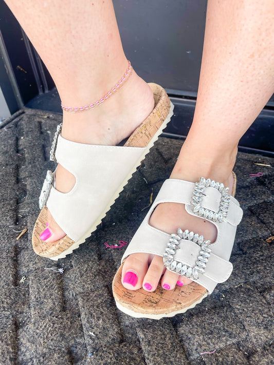 Jamie Rhinestone Slide Sandal - Stone - Southern Belle Boutique