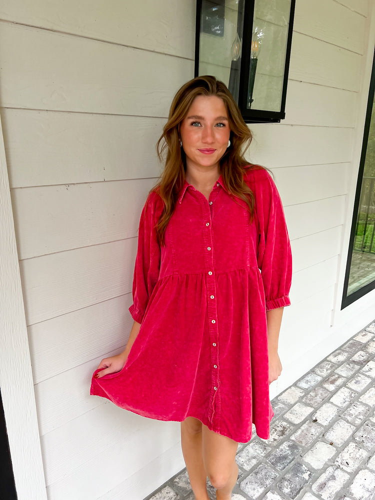 Magenta Corduroy Dress - Southern Belle Boutique