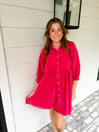 Magenta Corduroy Dress - Southern Belle Boutique