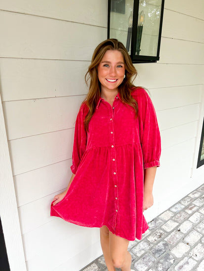 Magenta Corduroy Dress - Southern Belle Boutique