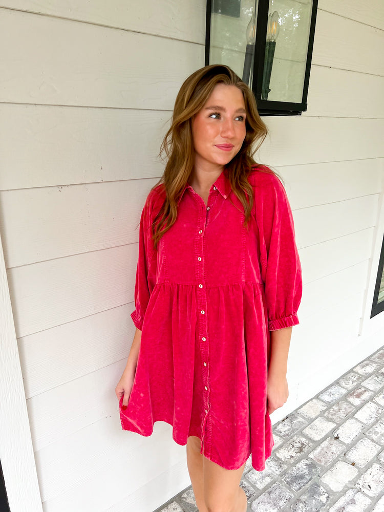 Magenta Corduroy Dress - Southern Belle Boutique