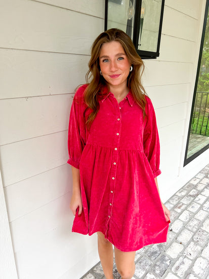 Magenta Corduroy Dress - Southern Belle Boutique