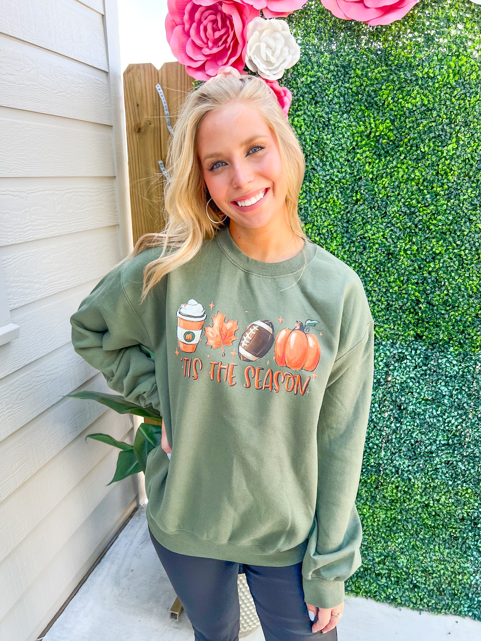 Fall & Football Olive Sweatshirt - Southern Belle Boutique