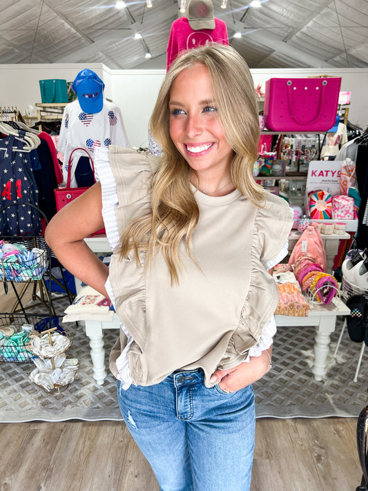 Lt Taupe Striped Top - Southern Belle Boutique