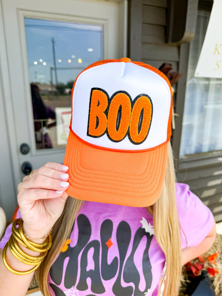 Orange and White Foam Hat with Chenille Boo