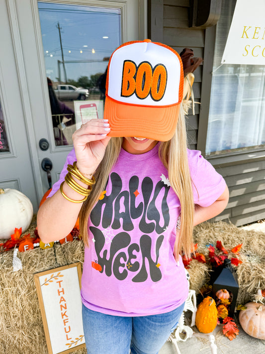 Orange and White Foam Hat with Chenille Boo