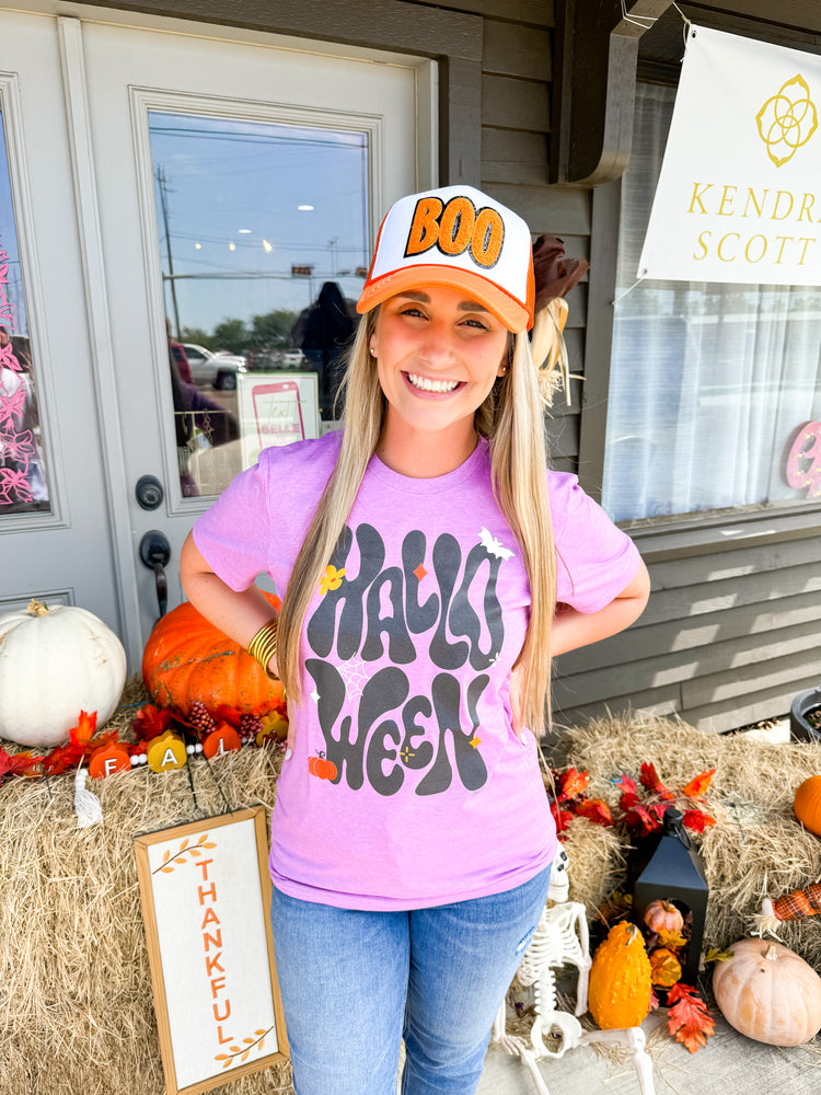 Orange and White Foam Hat with Chenille Boo