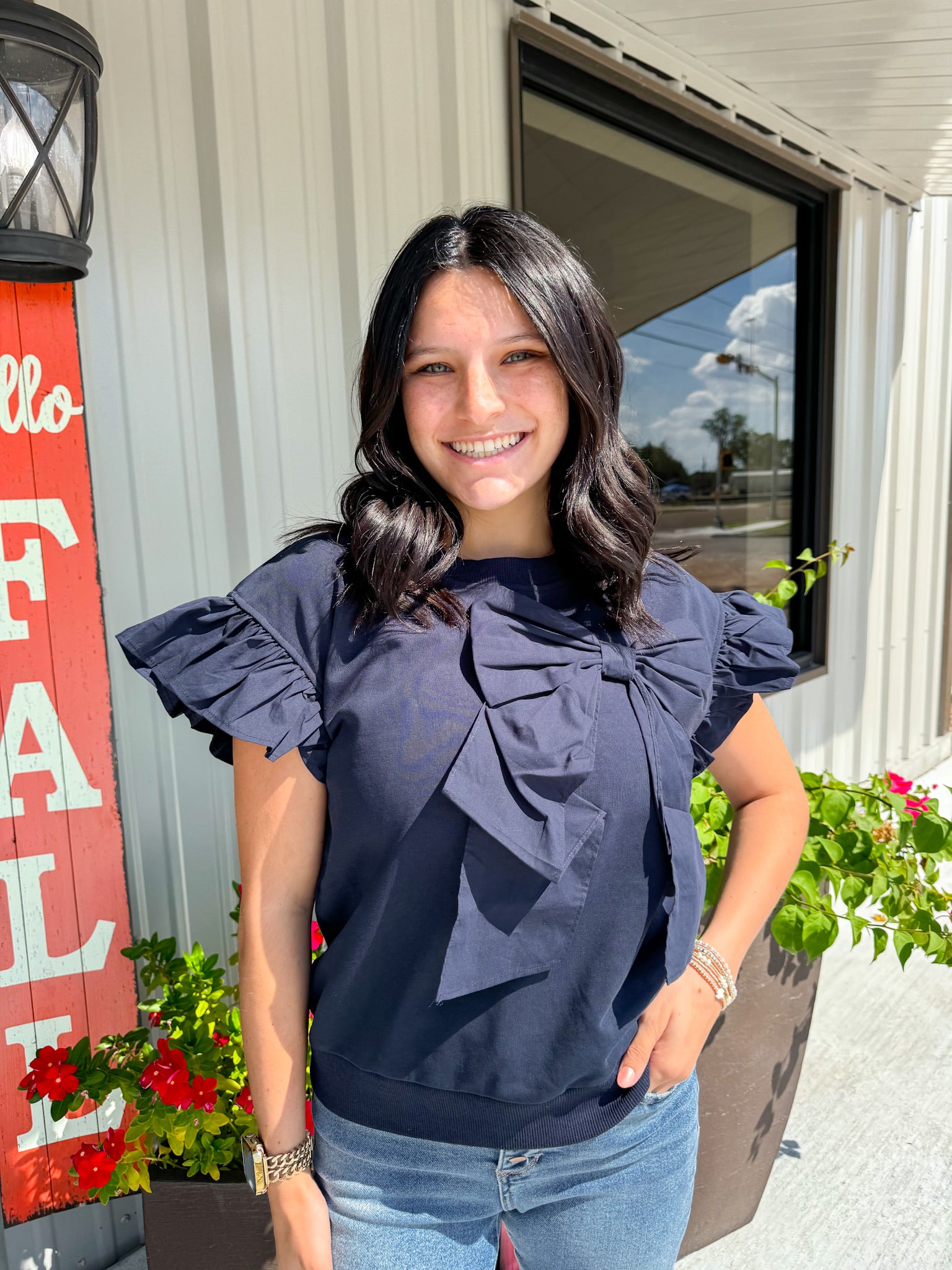 Navy Bow Top - Southern Belle Boutique
