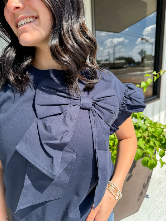 Navy Bow Top - Southern Belle Boutique