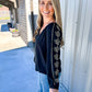 Black Scroll Sleeve Blouse - Southern Belle Boutique