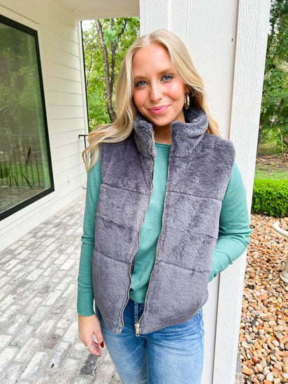 Charcoal Sherpa Vest - Southern Belle Boutique