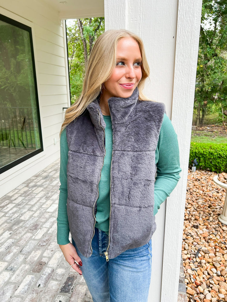 Charcoal Sherpa Vest - Southern Belle Boutique