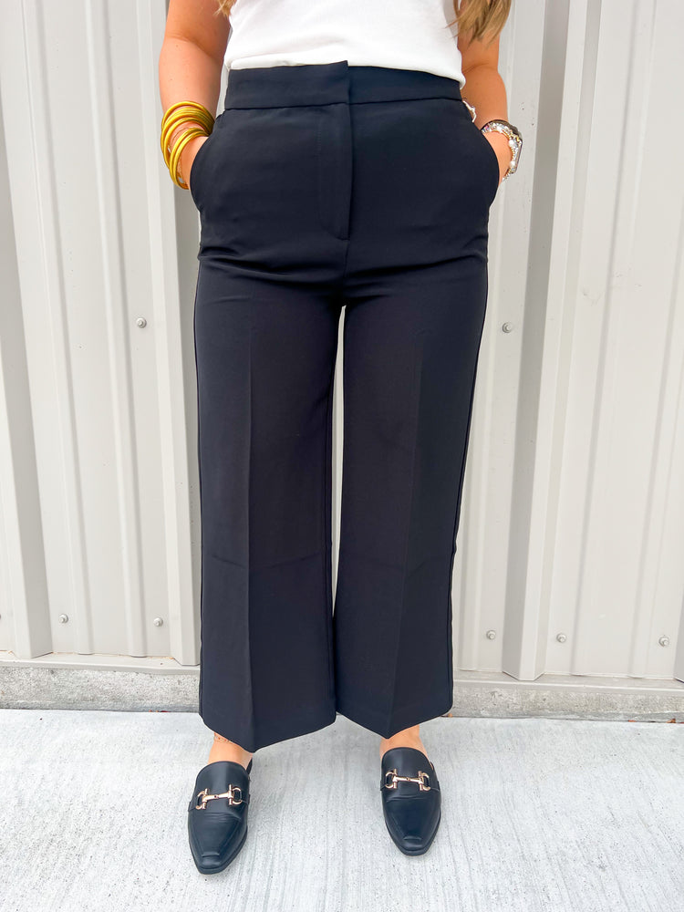 Denali High Rise Wide Leg Cropped Black Pant - Southern Belle Boutique