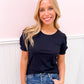 Scarlette Black Gathered Sleeve Tee - Southern Belle Boutique