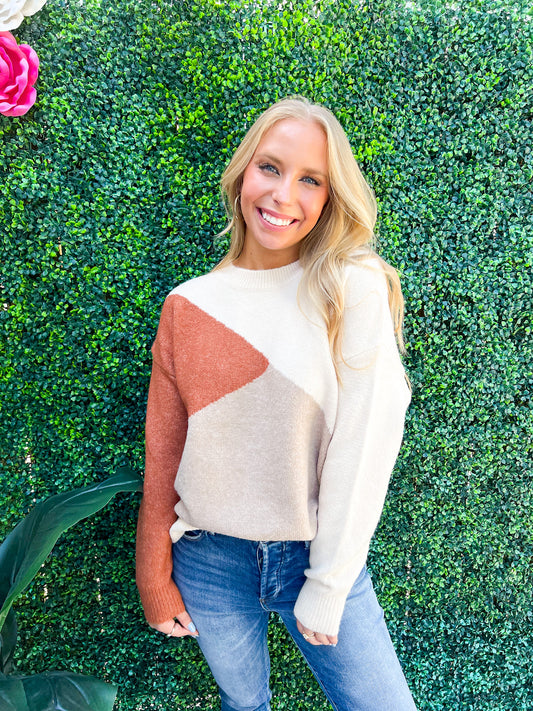 Colorblock Pullover - Cream Rust - Southern Belle Boutique