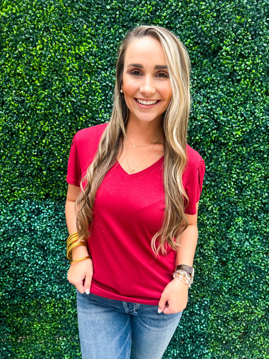 Maddie V-Neck Top - Vino - Southern Belle Boutique