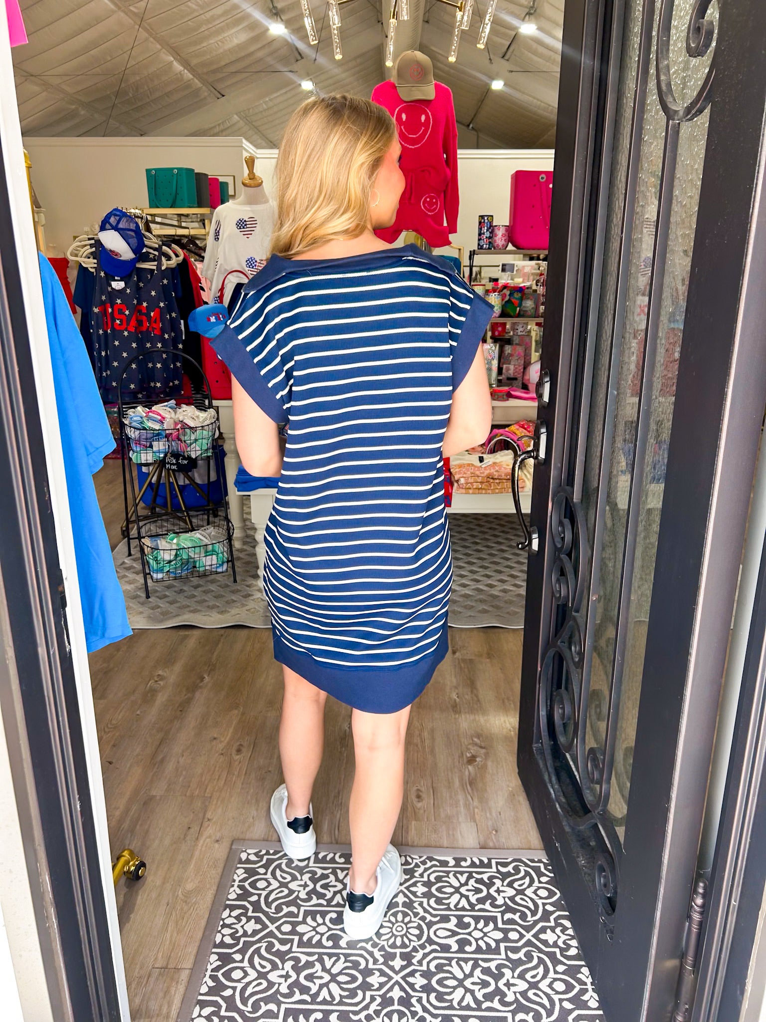 Navy Stripe Shirt Dress - Southern Belle Boutique