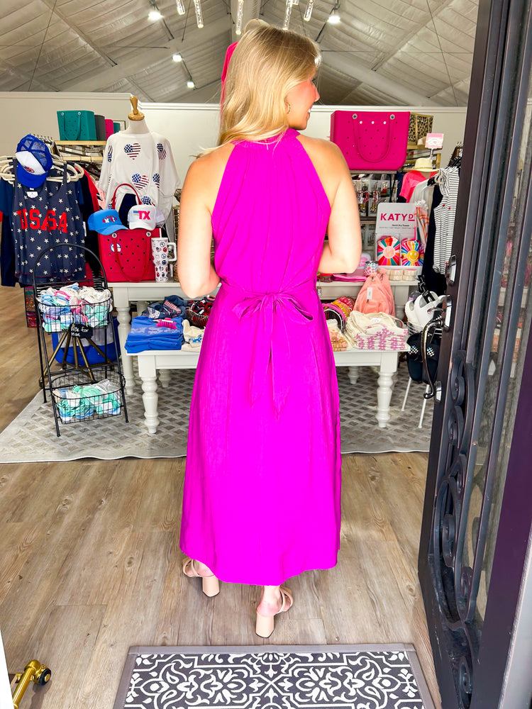 Magenta Sleeveless Midi Dress