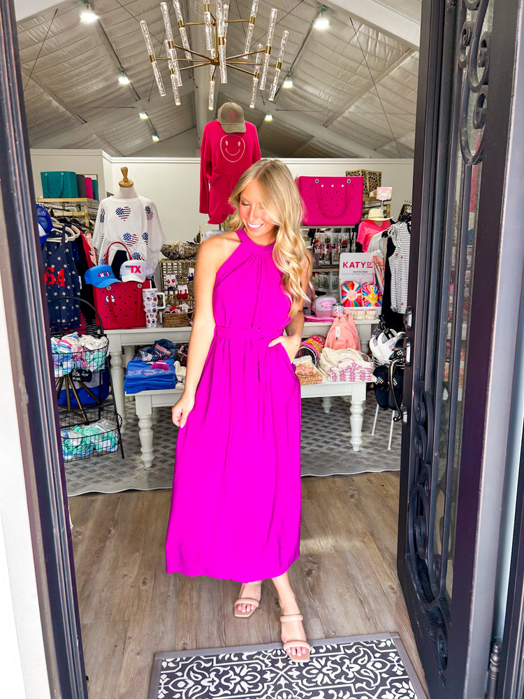 Magenta Sleeveless Midi Dress