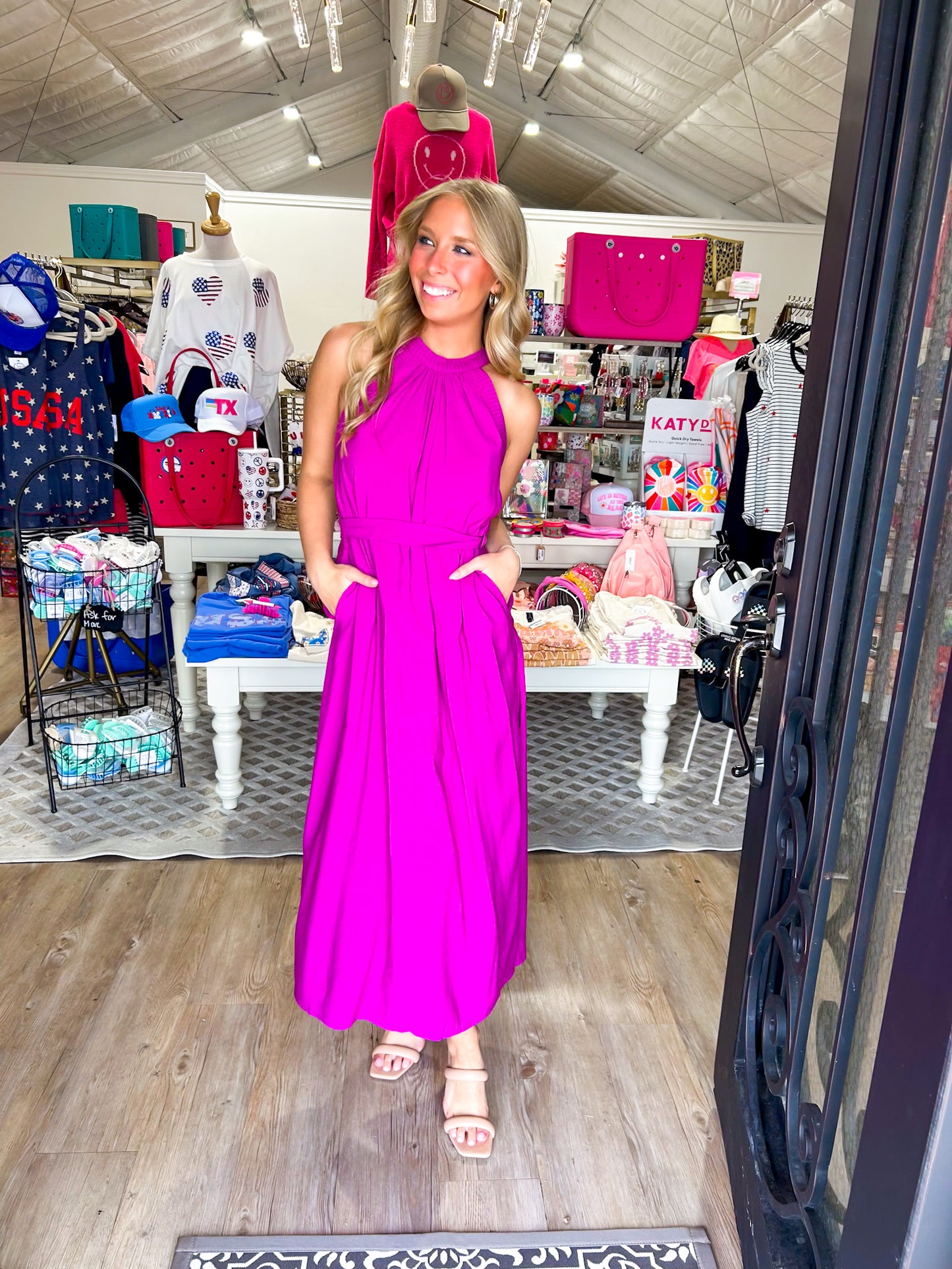 Magenta Sleeveless Midi Dress - Southern Belle Boutique