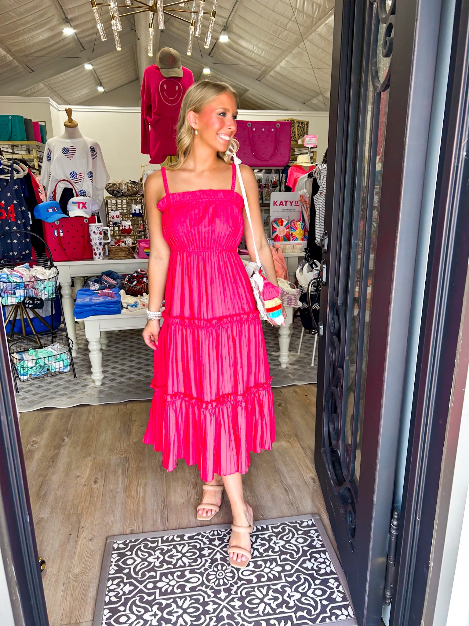 Hot Pink Midi Pleated Dress - Southern Belle Boutique