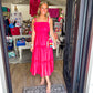 Hot Pink Midi Pleated Dress