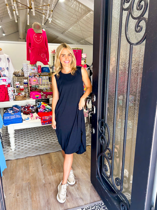 Sheridan Midi Tank Dress - Black - Southern Belle Boutique
