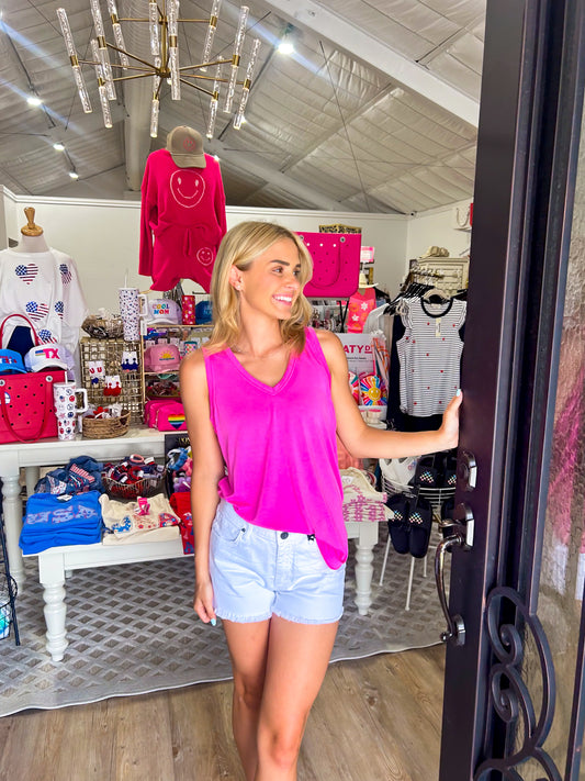 Ellis VNeck Tank - Pink Tuberose - Southern Belle Boutique