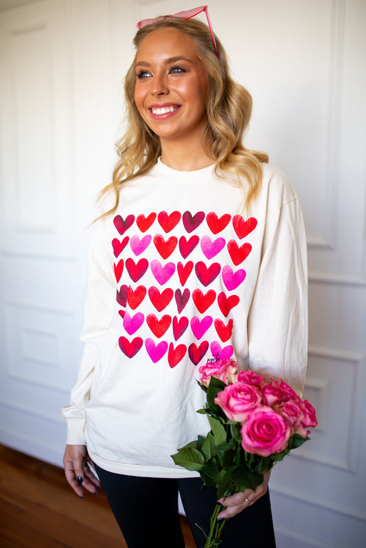 Watercolor Hearts LS Tee - Southern Belle Boutique