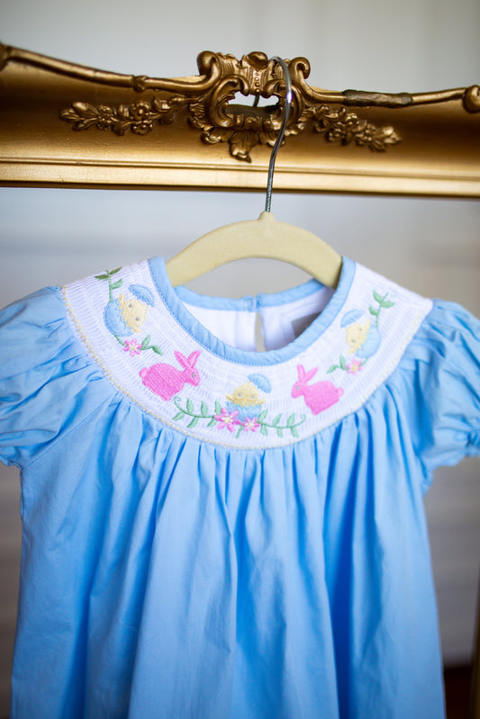 Lt Blue Easter Smocked Dress - Southern Belle Boutique