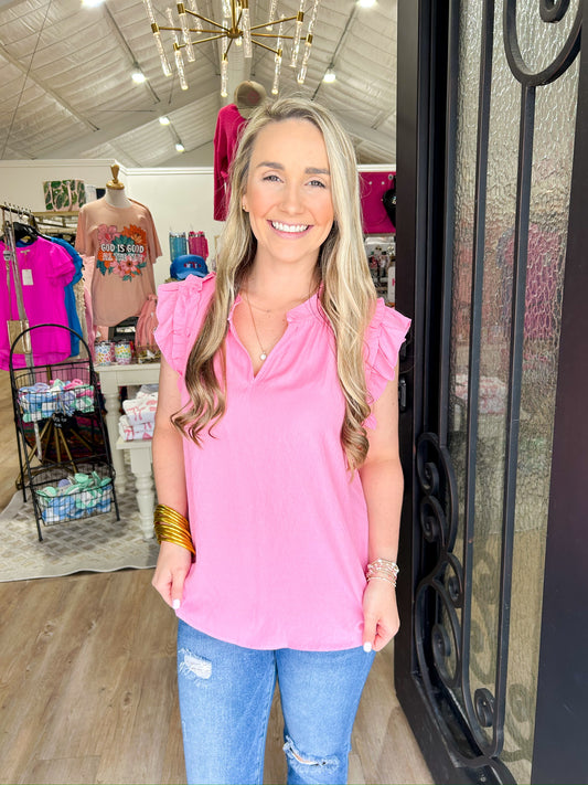 Pink Ruffle Sleeve Top - Southern Belle Boutique