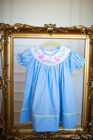 Lt Blue Easter Smocked Dress - Southern Belle Boutique