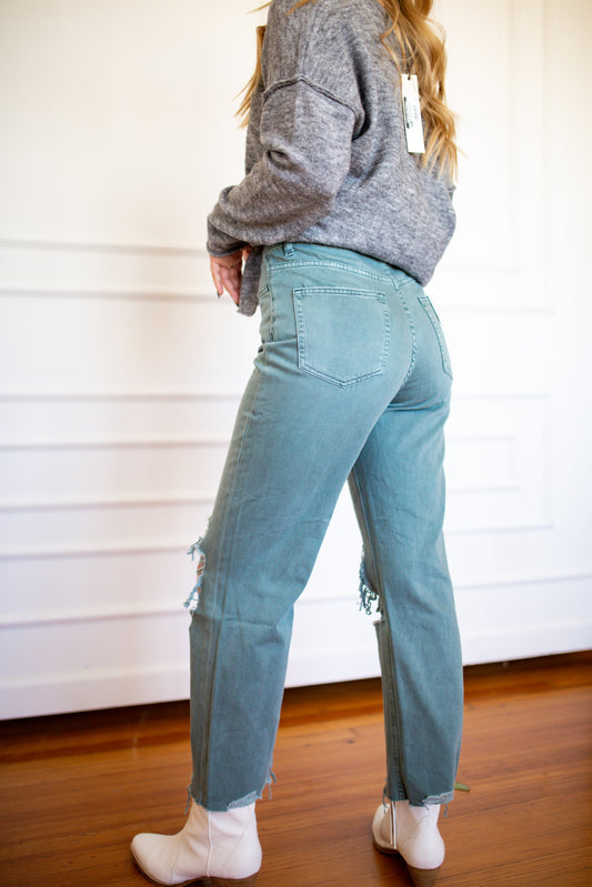 90s Vintage Crop Flare - Mallard Green - Southern Belle Boutique