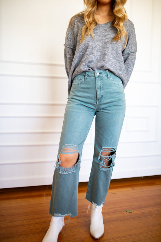 90s Vintage Crop Flare - Mallard Green - Southern Belle Boutique