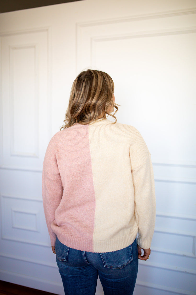 Colorblock Sweater - Ivory/Pink - Southern Belle Boutique