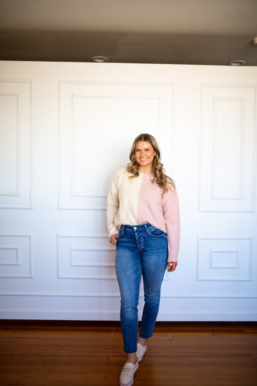 Colorblock Sweater - Ivory/Pink - Southern Belle Boutique